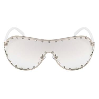 Imagem de helena Óculos de sol piloto de tamanho grande feminino moda uma peça rebite óculos de sol máscara óculos de sol moderno armação de metal persianas ovais S67, C6, Medium