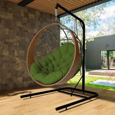 Imagem de Cadeira Balanço Ninho Suspenso Com Suporte E Almofada Argila-verde