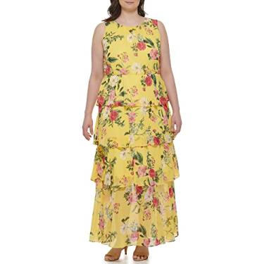 Imagem de Jessica Howard Chiffon maxi sem mangas estilo feminino, Amarelo, 25 Plus Size