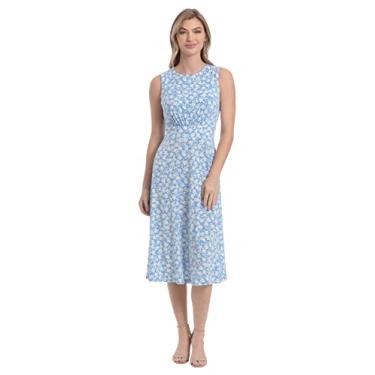 Imagem de London Times Vestido midi feminino com cintura inserida para trabalho, escritório, ocasião, Azul-celeste/marfim, 15 Plus Size