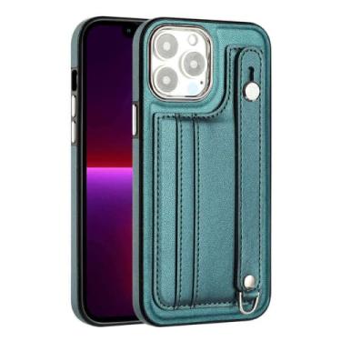 Imagem de Capa Capinha Protetora com Multifunções de Carteira Anel de Segurança Stand em Couro Sintético Para o iPhone 15 Pro Max - Tela 6.7 Cor: Verde