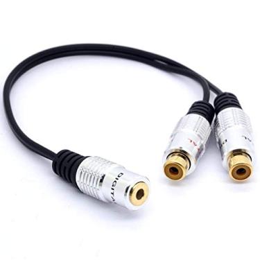 Imagem de GLHONG Cabo divisor de áudio estéreo 3,5 para RCA banhado a ouro 3,5 mm conector fêmea para 2 Phono RCA fêmea soquete Y adaptador para carro, amplificador, alto-falante, DVD, 20 cm (fêmea de 3,5 mm