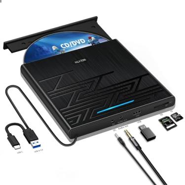 Imagem de NOLYTH Unidade externa de DVD USB 3.0/USB C CD DVD +/-RW Drive gravador externo leitor de disco óptico com slot de áudio/SD/TF/USB DVD Player para laptop, PC, Mac, MacBook, Windows, Linux OS