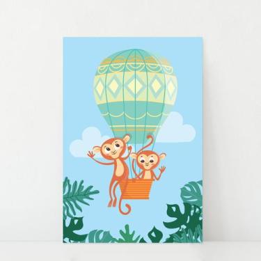Imagem de Placa Decorativa Infantil Macacos e Balão 30x40cm - Quartinhos