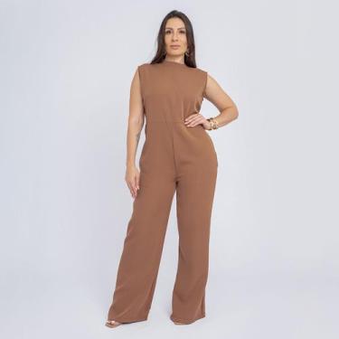 Imagem de Macacão feminino pantalona soltinho regata cinto gola alta - Swiss Bou