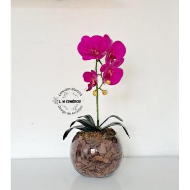 Imagem de Arranjo Orquídea Rosa Uma Haste Borboleta 3D Realista Permanente Silic