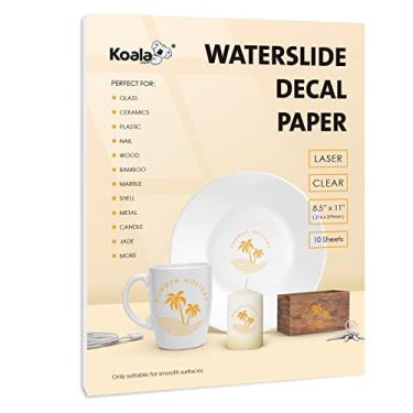 Imagem de Papel decalque Koala Waterslide para impressora a laser – Transparente – 10 folhas de papel de transferência de escorregador d'água – 21,5 x 28,5 cm