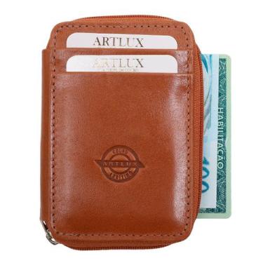 Imagem de Carteira Slim de Couro com Zíper Artlux 982, Caramelo