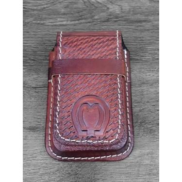 Imagem de Bainha para Celular de Couro Legítima Capa Reforçada Proteção Vinho - 