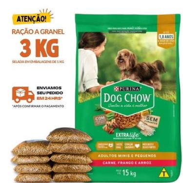 Imagem de Kit 3 KG Ração Para Cachorro Purina Dog Chow Cães Adultos Raças Pequen