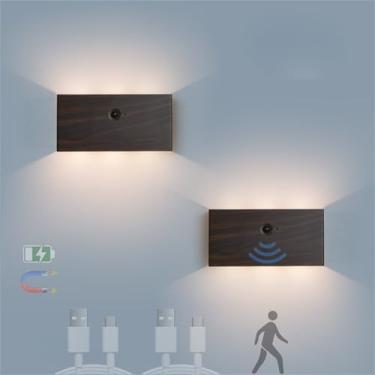 Imagem de Luminária de parede interna LED sem fio com sensor de movimento, arandelas de parede USB recarregáveis, alimentadas por bateria, iluminação noturna magnética para loft, escada, sala de estar