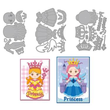 Imagem de MAYJOYDIY Cortes de princesa de conto de fadas para fazer cartões, vestidos de princesa, matrizes de corte de metal, coroas reais, estêncil de corte em relevo, para álbuns, papel artesanal, cartão de