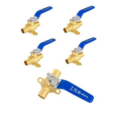 Imagem de (Pacote com 5) Válvula esférica de latão de desligamento Pex Crimp EFIELD de 2,5 cm com orelha de gota, níveis azuis, ASTM F1807, sem chumbo (5)