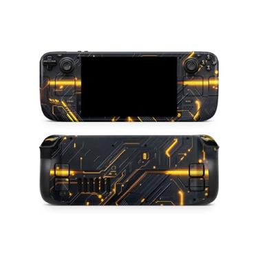 Imagem de TACKY DESIGN Película Circuitry compatível com Steam Deck Skin LCD e compatível com Steam Deck OLED Skin, decalque de vinil Nean Glow Skin Premium 3M, linda capa preta brilhante