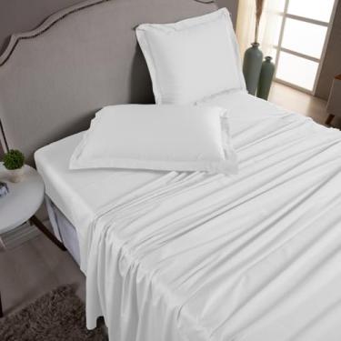 Imagem de Jogo de Cama 1000 Fios Algodão Egípcio Toque Gelado, Solteiro/Casal/Queen/King, Fronhas com Aba (Marfim, Casal 4 Peças)