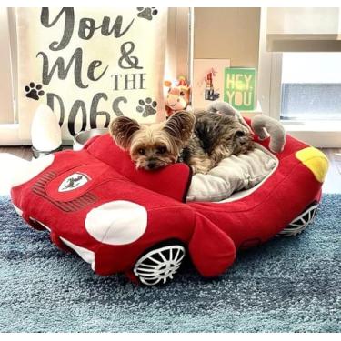 Imagem de Cama de cachorro fofa macia aconchegante sofá de luxo em forma de carro esportivo casa de filhote com fundo antiderrapante fofo quente tenda para cães médios e pequenos gatos (vermelha)