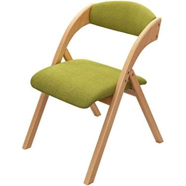 Imagem de Cadeira dobrável acolchoada, cadeira de madeira maciça com almofada de esponja elástica alta, cadeira com encosto para computador de escritório, cadeira de jantar de cozinha simples, banco p
