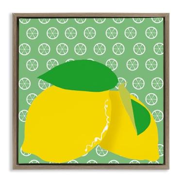 Imagem de Stupell Industries Design de arte de parede em tela emoldurada brilhante limão fruta marrom flutuante por Daniela Santiago, 45,7 x 45,7 cm