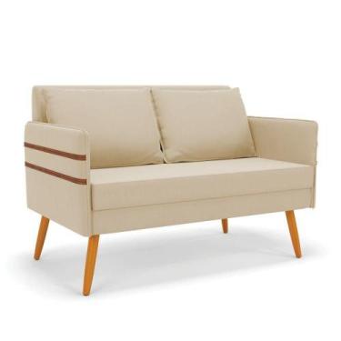 Imagem de Namoradeira 02 Lugares Mari Suede Pés Palito Castanho Bege - DROSSI