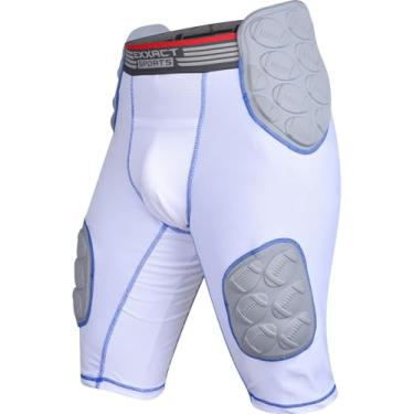 Imagem de Exxact Sports Touchdown Cinta de futebol adulto masculina com bolso para copos, shorts de compressão acolchoados leves com quadril, coxa, almofadas de cóccix, cinto de futebol masculino (AM, branco)