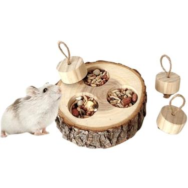 Imagem de Brinquedos de forrageamento de porquinho-da-índia, hamsters 3 em 1, brinquedos de enriquecimento interativo de madeira, dispensador de petiscos para pequenos animais, brinquedos engraçados, para