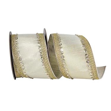 Imagem de Reliant Ribbon Fita de borda dupla face metálica de luxo com acabamento de joias, ouro claro