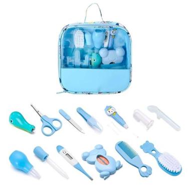 Imagem de Kit Higiene Infantil Azul Bolsa Cortador Unhas Escova