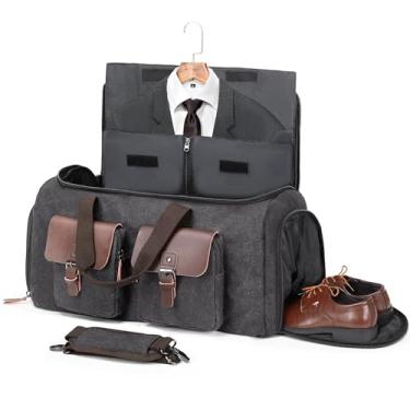 Imagem de Bolsas de lona para viagem, bolsa de terno conversível para homens e mulheres, mala de viagem de negócios 2 em 1 com compartimento para sapatos, Cinza, XL, Bolsa de roupa de negócios