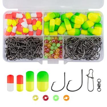 Imagem de Dr.Fish Kit de fabricação de equipamento Pompano de 200 peças - Peças de equipamento de pesca de surfe, boias de Snell, miçangas, ganchos circulares, giros de água salgada, botões de trava dupla