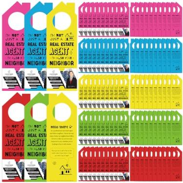 Imagem de Fullhawl 100 peças de cabide de porta imobiliária com design de cartão de visita 8 x 23 cm I'm Not Just a Real Estate Agent Sinais de cartão de visita de marketing colorido para suprimentos de agentes