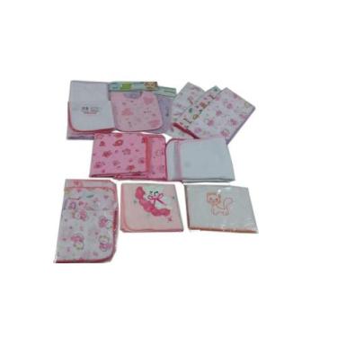 Imagem de Kit 19peças Fraldas Cueiros Babadores Enxoval De Bebe menina - Dugu