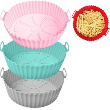 Imagem de Forma De Silicone Air Fryer Fritadeira Forno Utensilio Cozinha Com Alça Vai No Micro Ondas(Azul)