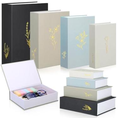 Imagem de Sabary Conjunto de 4 caixas de armazenamento decorativas em forma de livro para mesa de centro, decoração de designer de casa, estante de livros artesanais (estilo elegante, multicolorido)