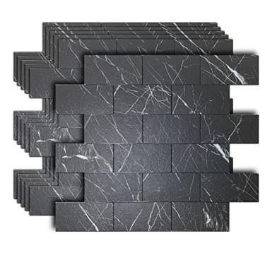 Imagem de YMMXGE 6 peças de azulejos de metrô de PVC destacáveis e colados, adesivos de piso de textura de pedra de alta qualidade, azulejos de parede autoadesivos para decoração de cozinha, banheiro, sala de