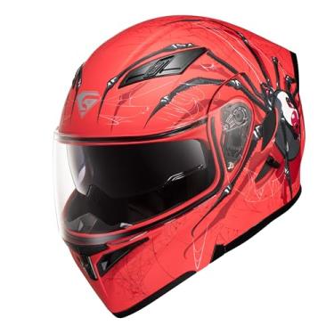 Imagem de KYPARA Capacete Integral Modular De Motocicleta Com Viseira Dupla E Certificação Dot De Impressionismo (Red Spider, M)