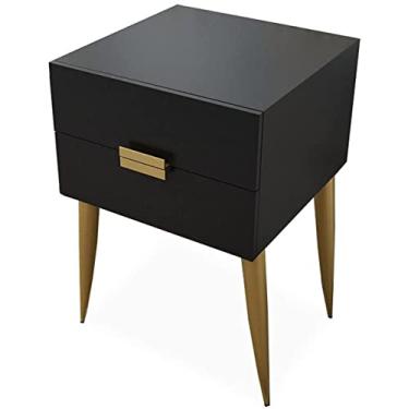 Imagem de Mesa de cabeceira inteligente, armário de cabeceira com gavetas branco com 2 madeira, mesa de cabeceira preta, cinza moderno, unidade de armazenamento, 40 x 41,5 x 59 cm (Preto)