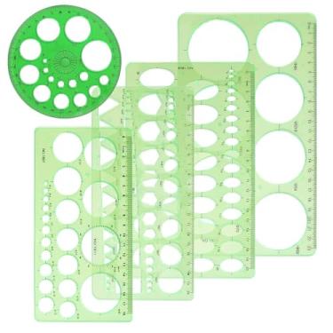 Imagem de Modelo de círculo de 5 peças – Círculo de plástico e modelos ovais de medição, estêncil, réguas geométricas, modelos de desenhos geométricos para escritório, escola, edifício, molde de desenho