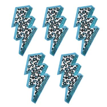 Imagem de WENSIDUO 5 peças de retalhos de leopardo relâmpago, aplique costurado de lantejoulas para roupas, vestidos, chapéus, jeans, bolsas de sapatos, suprimentos de bricolage, azul.
