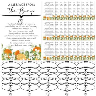 Imagem de Thyle Pulseiras ajustáveis de chá de bebê para convidados com mensagem do bump pegadas de cartão berloque pulseiras de chá de bebê para revelar o gênero presentes de agradecimento, Bracelets