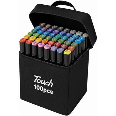 Imagem de Canetinha Ponta Dupla para Colorir Kit Estojo de Canetas Escolar Marcador Coloridas Permanente Duas Pontas (100 Cores)