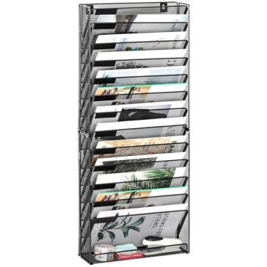 Imagem de EasyPAG Suporte de arquivo de parede, organizador de pastas suspensas de malha de 14 camadas com bandeja plana, organizador de correspondência, prateleira de papel com etiqueta de identificação para