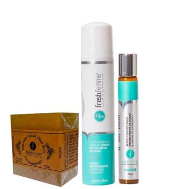 Imagem de FreshFemme - Combo - 1 Serum preenchedor de rugas, 1 Spray refrescante, 1 sabonete natural vegano hipoalergênico 50% óleo de oliva -