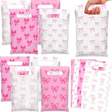 Imagem de Geyoga 100 peças de sacolas de lembrancinha de festa com laço rosa a granel para lembrancinhas de festa de casamento de aniversário, casamento, despedida de solteira, suprimentos de chá de bebê