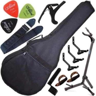 Imagem de Kit Capa Acolchoada Violão Viola  C/ Suporte G3s + Acessórios  Carbon