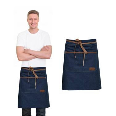 Imagem de Avental de Cintura Jeans Couro Bar Restaurante Cozinha 10un