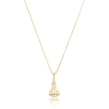 Imagem de Colar Nossa Senhora Aparecida Feminino – Pingente Vazado 2x1cm com Corrente 45cm Folheado em Ouro 18k com Extensor e Tecnologia Antialérgica