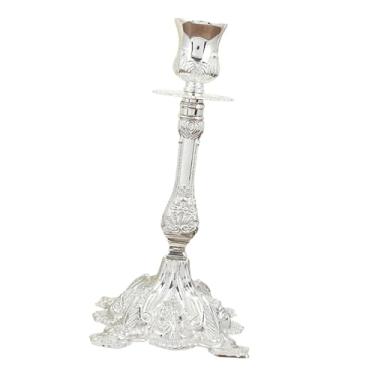 Imagem de Ioensy Castiçal Suporte de Castiçal Estável Artesanato Ornamento Decorativo Suporte de Vela Candelabro para Decoração de Casa Lareira Festa, Prata