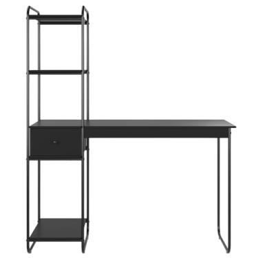 Imagem de Escrivaninha Home Office com Prateleira Torre 1 Gaveta Escritório Notebook Estilo Industrial Criare (Preto com Preto)