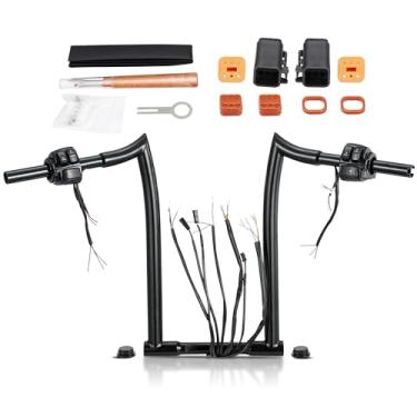 Imagem de TIGERSGATE Cabides de macaco pré-cabeados de 40,6 cm para Sportster Dyna Softail Road King 1996-2006 1996-2006 Guidão de 3,2 cm Grampo (CAN-Bus pré-instalado e seta e fios de aderência aquecidos e kit