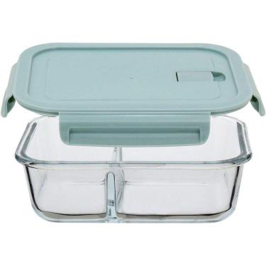 Imagem de Pote Hermético Com 2 Divisoes Vidro Temperado 1l 21x16x7cm Transparente